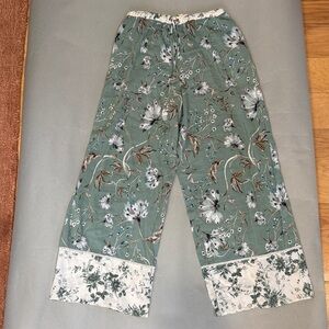 Misa Los Angeles Floral Ankle Pants - Green and White